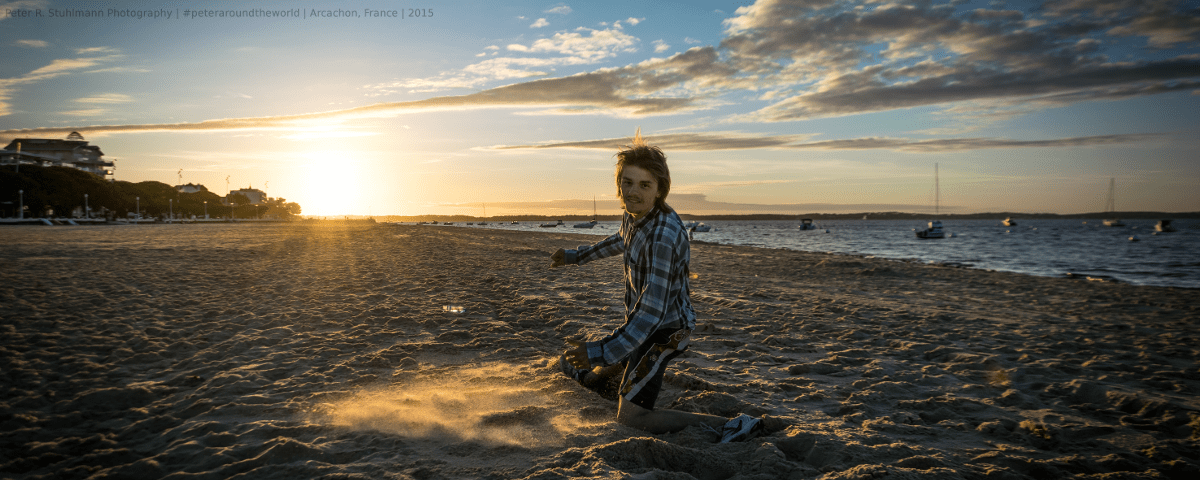 Jahresrückblick 2015: Sonnenuntergang am Strand von Arcachon (Frankreich).